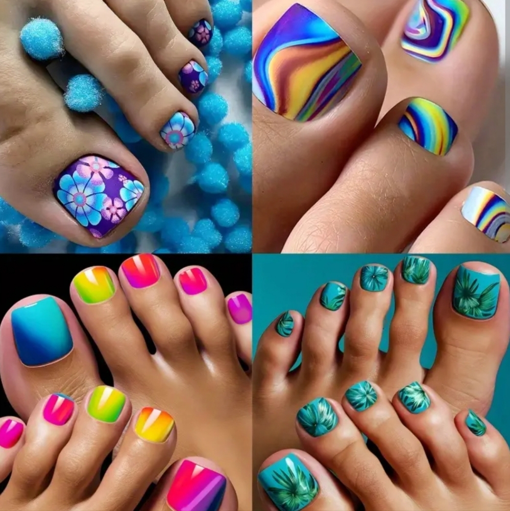 4/$15 Colorful Press-On Toenails Can Add Gel Polish or Gems Classic Color 8 sets